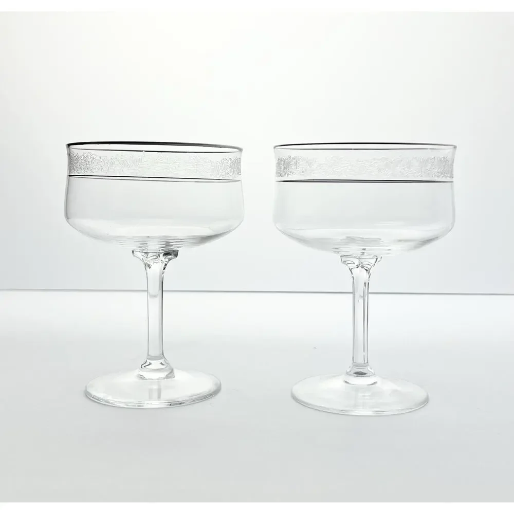 Lenox “Moonspun” Pair of Coupe Champagne Glasses 5” 10oz Signed